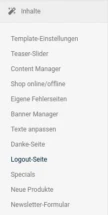 Logout-Seite im Gambio-Adminmenüpunkt Inhalte