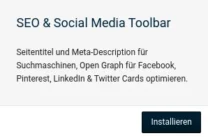 SEO & Social Media Toolbar Seitentitel und Meta-Description für Suchmaschinen, Open Graph für Facebook, Pinterest, LinkedIn & Twitter Cards optimieren. Installieren