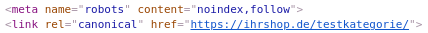 Quelltext mit Canonical-Link und robots-Anweisung