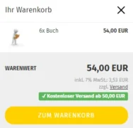 Ihr Warenkorb, Warenwert: 54,00 EUR ✓ Kostenloser Versand ab 50,00 EUR
