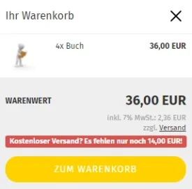 Mini Warenkorb mit Anzeige zum kostenlosen Versand