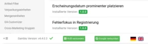 Gambio Version: v4.4.0.3, HUB verbunden, Google verbunden