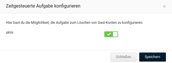 Zeitgesteuerte Aufgabe konfigurieren Hier hast du die Möglichkeit, die Aufgabe zum Löschen von Gast-Konten zu konfigurieren. Kontrollkästchen zum Aktivieren