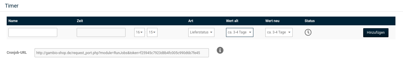 Timer mit Einstellungen und CronJob-URL
