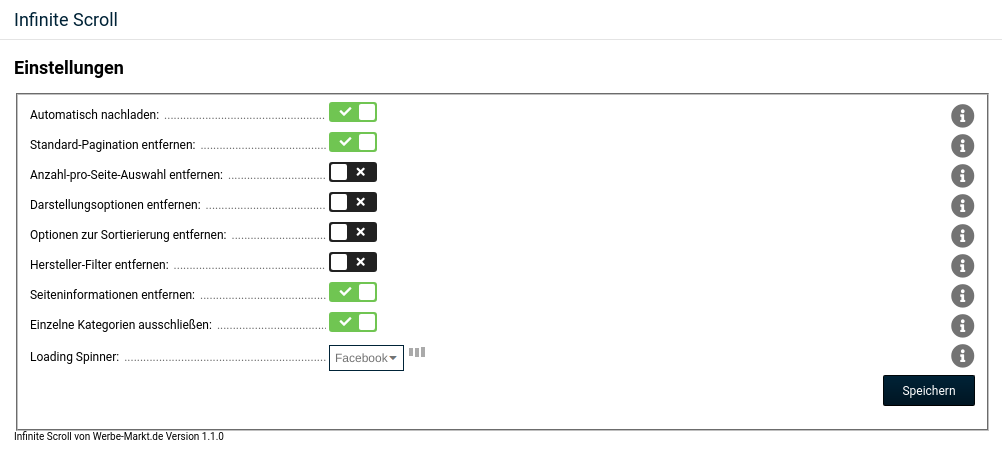 Infinite Scroll Einstellungen