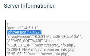 Server Informationen: "phpversion":"7.4.27"