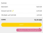 Treuebonus unterhalb Kasse-Button in Sprechblase