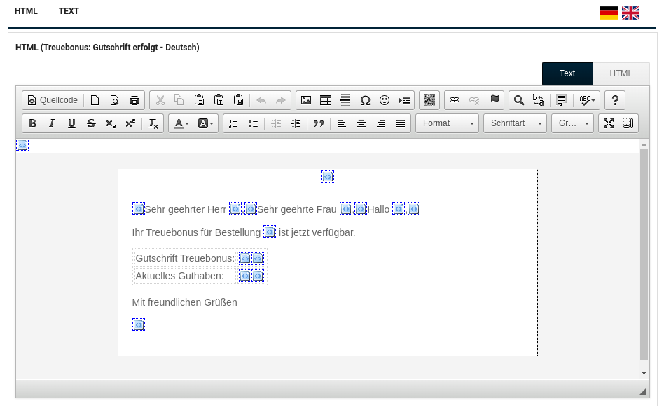 HTML (Treuebonus: Gutschrift erfolgt - Deutsch) HTML-Editor