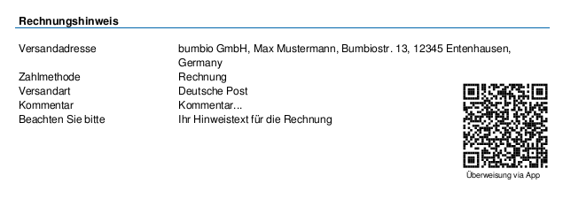 PDF-Rechnung mit QR-Code rechts neben den Zahlungshinweisen