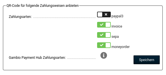 QR-Code für folgende Zahlungsweisen anbieten: paypal3 invoice sepa moneyorder