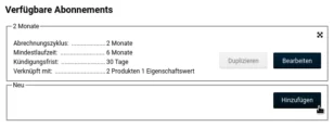 Verfügbare Abonnements: Hinzufügen-Button