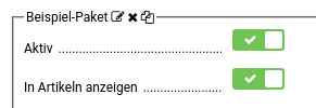 Beispiel-Paket Aktiv: ja, In Artikeln anzeigen: ja