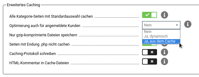 Optimierung auch für angemeldete Kunden: Ja, aus dem Cache