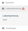 Warnsymbol im Admin-Menüpunkt Ladezeitoptimierung