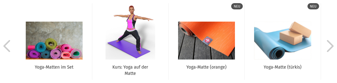 Bilder und Produktnamen von 4 Yogamatten nebeneinander