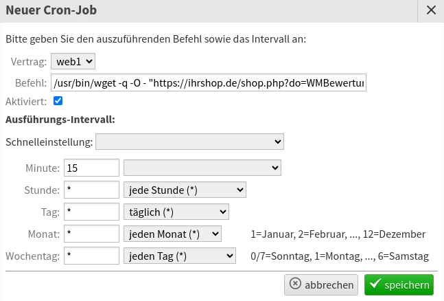 Neuer Cron-Job Formular in LiveConfig