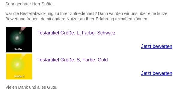 E-Mail mit 2 Artikeln und Bewertungslinks