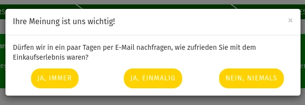 Ihre Meinung ist uns wichtig! 3 Auswahlmöglichkeiten als Buttons.