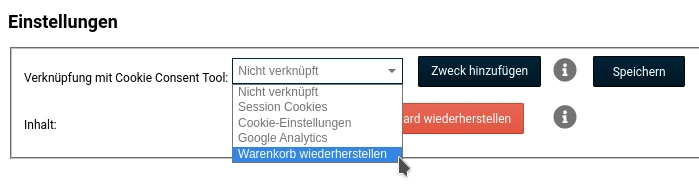 Verknüpfung mit Cookie Consent Tool: Warenkorb wiederherstellen