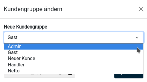 Kundengruppe ändern: Admin