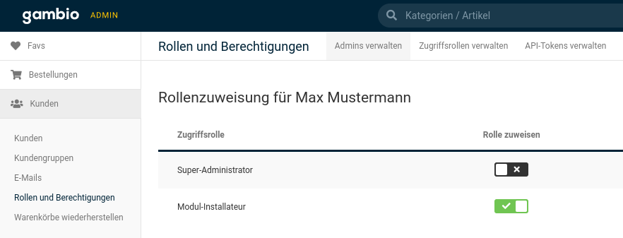 Rollenzuweisung für Max Mustermann