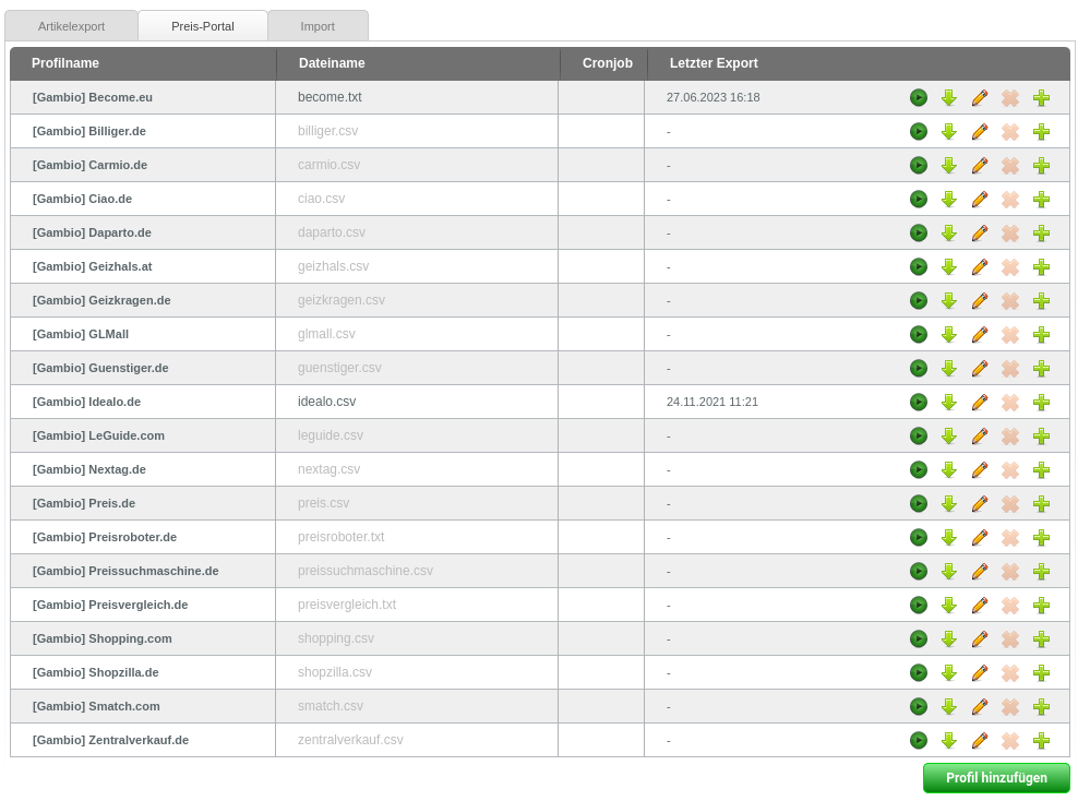 Screenshot Gambio-Export für Preisportale