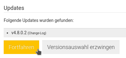 Update Installation fortfahren