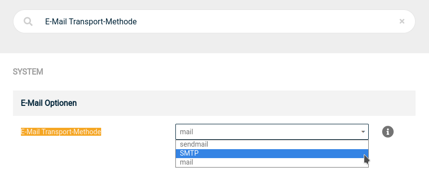 E-Mail Transport-Methode auswählen