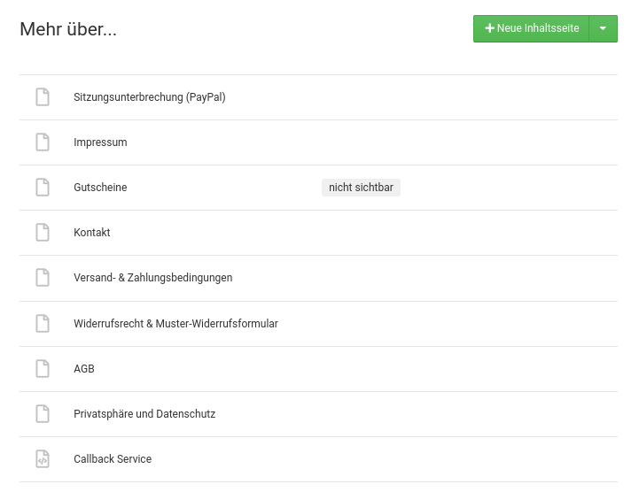 Mehr über… mit Auflistung von Impressum, AGB etc.