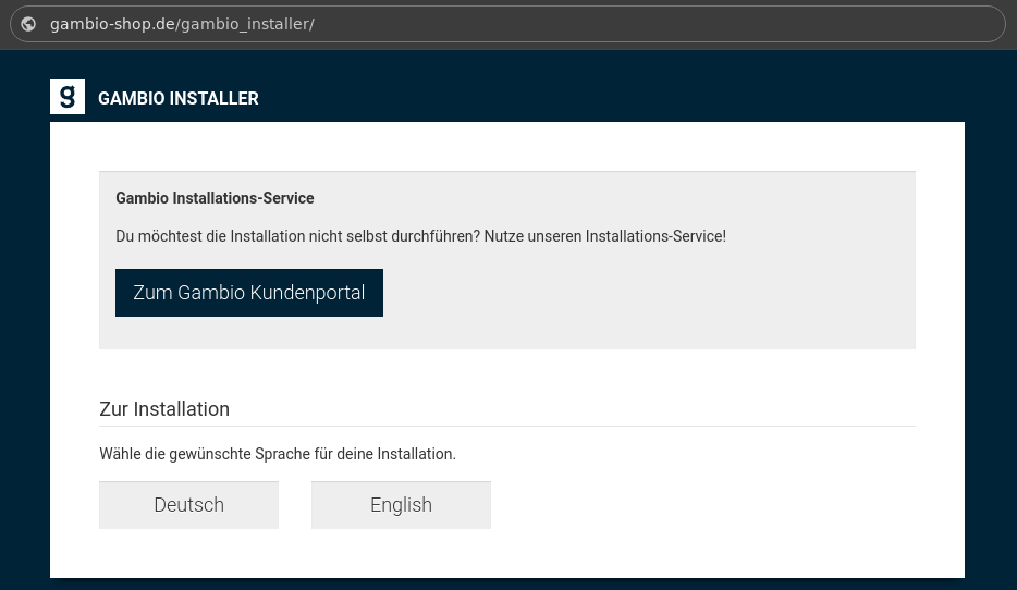 GAMBIO INSTALLER: Sprache auswählen