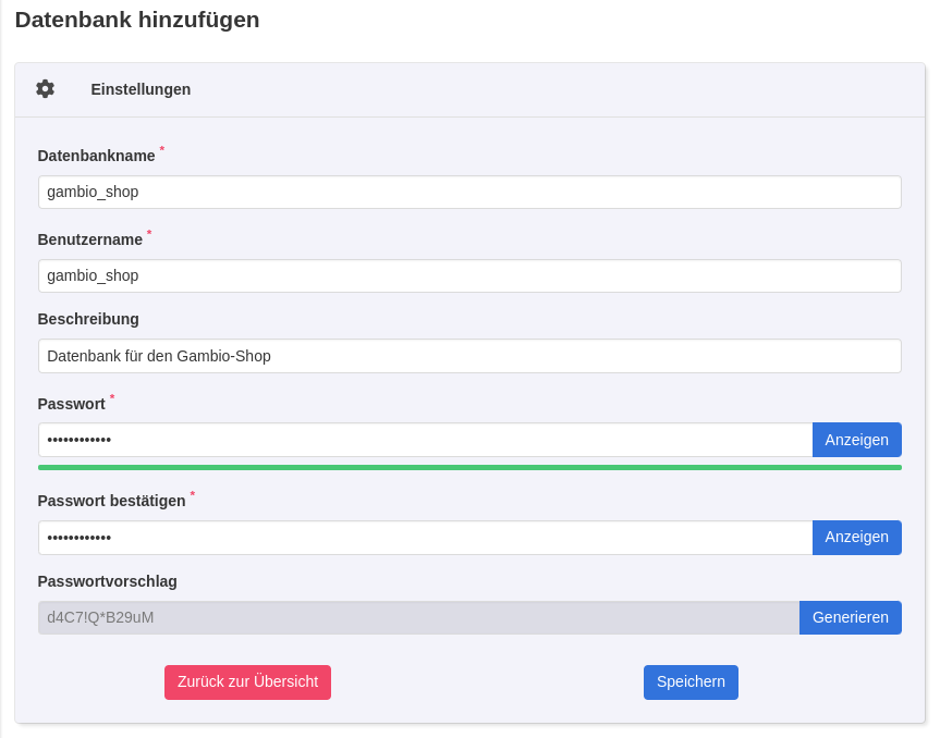 Datenbank hinzufügen Formular