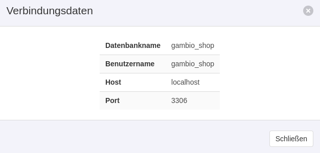 Verbindungsdaten: Datenbankname, Benutzername, Host & Port