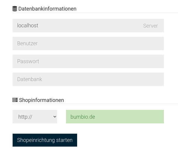 Datenbankinformationen & Shopinformationen