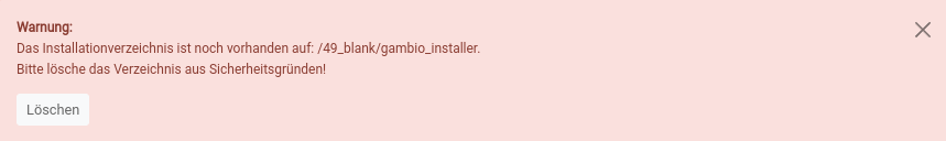Hinweis auf zu löschendes Installationverzeichnis