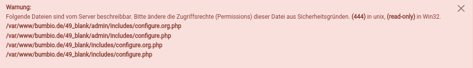 Warnhinweis: Zugriffsrechte ändern