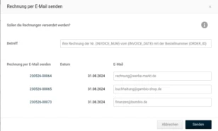 Formular zum Versand mehrerer Rechnungs-E-Mails