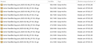 Liste von Error-Log-Dateien im Dateimanager