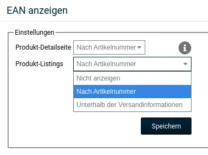 EAN anzeigen Einstellungen: Produkt-Detailseite Nach Artikelnummer, Produkt-Listings Nach Artikelnummer