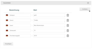 Mauszeiger auf Sortieren-Button innerhalb der Zusatzfelder-Box