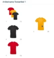4 Bilder von T-Shirts, 3 davon untereinander, eines nach rechts versetzt mit Mauszeiger darauf