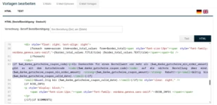 Editorfenster HTML (Bestellbestätigung - Deutsch)