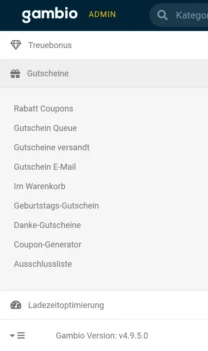 Menüpunkt Gutscheine > Danke-Gutscheine in Gambio Version: v4.9.5.0