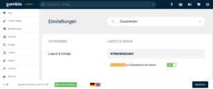 Einstellungen > Layout & Design > Artikeldetailseite > Zusatzfelder auf Detailseite aktivieren