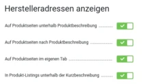 Herstelleradressen anzeigen mit verschiedenen aktivierten Optionen