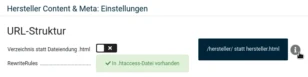 Hersteller Content & Meta: Einstellungen URL-Struktur Verzeichnis statt Dateiendung .html