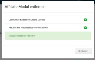 Affiliate-Modul entfernen: Modul erfolgreich entfernt!