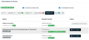 Werbe-Markt.de Module: Aufklapp-Funktion für Gutscheinanzeige im Warenkorb mit Installieren-Button