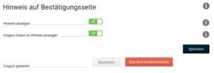 Einstellungen zum Hinweis auf Bestätigungsseite