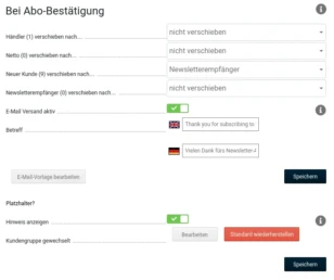Bei Abo-Bestätigung Kundengruppe wechseln und E-Mail senden