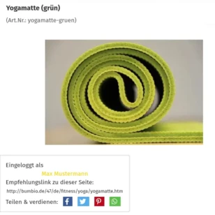 Yogamatte (grün), Empfehlungslink zu dieser Seite, Teile und verdienen mit Facebook, Twitter, Pinterest, WhatsApp